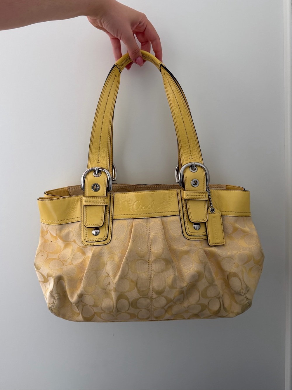 Rare Coach Pastel Yellow Signature Shoulder SoHo Bag